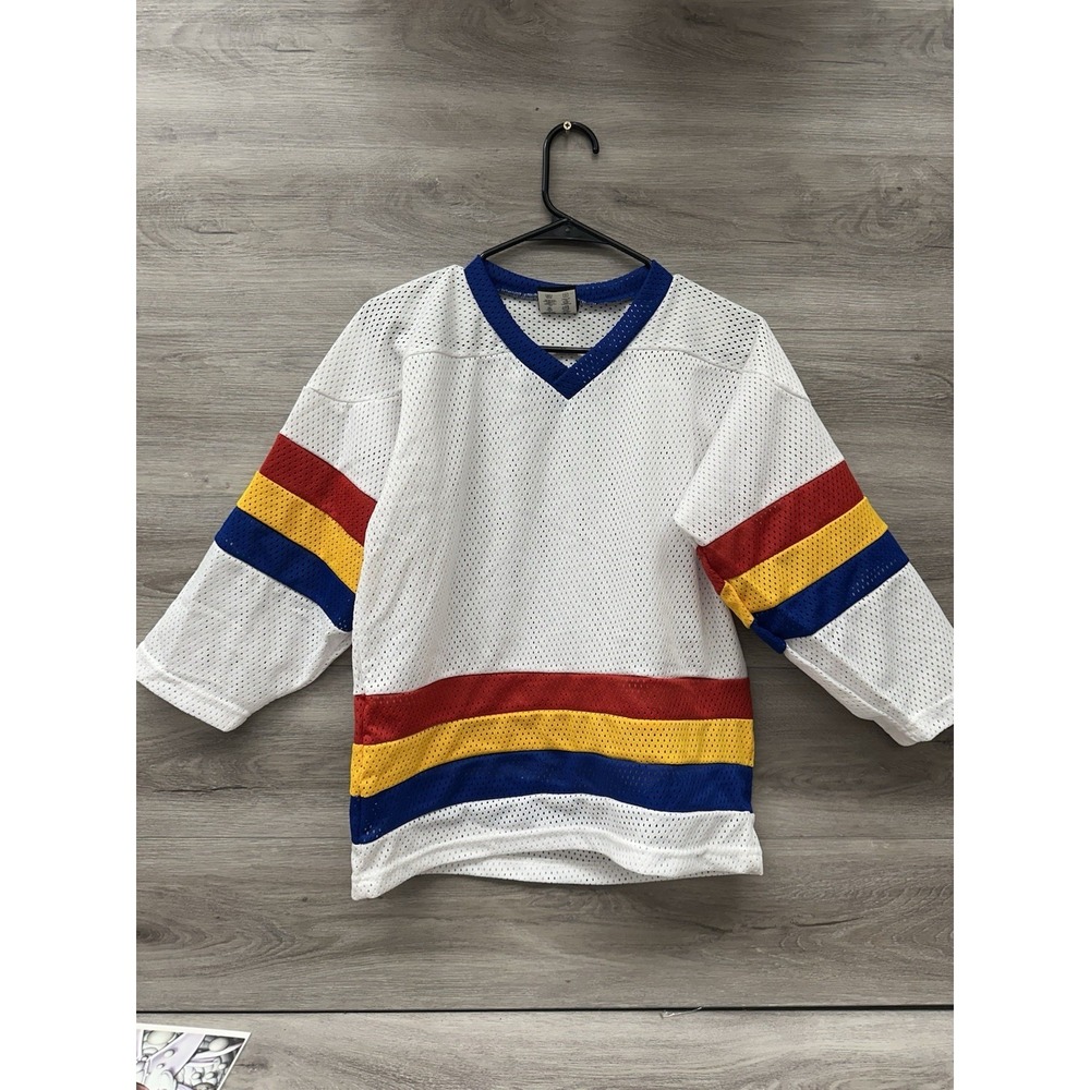 Vintage 90s Reach Deadstock Sports Blank Practice HockeyJersey W Yellow Red Blue